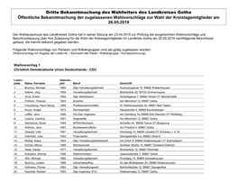 Öffentliche Bekanntmachung Der Zugelassenen Wahlvorschläge Zur Wahl Der Kreistagsmitglieder Am 26.05.2019