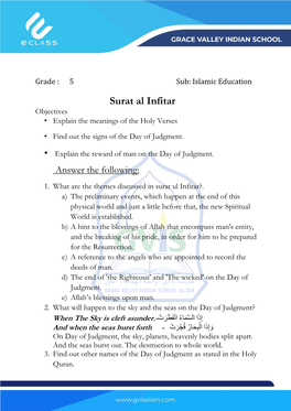 Surat Al Infitar Objectives • Explain the Meanings of the Holy Verses • Find out the Signs of the Day of Judgment