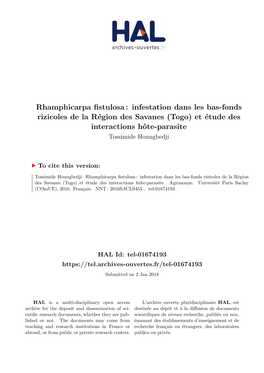 Rhamphicarpa Fistulosa : Infestation Dans Les Bas-Fonds Rizicoles De La Région Des Savanes (Togo) Et Étude Des Interactions Hôte-Parasite Tossimide Houngbedji