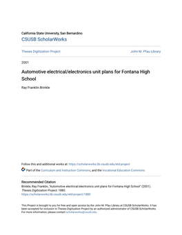 Automotive Electrical/Electronics Unit Plans for Fontana High School