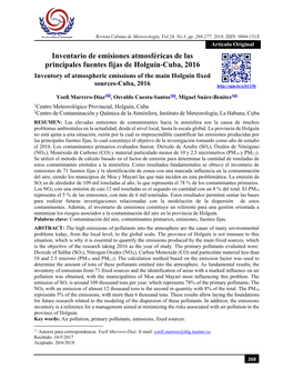 Inventario De Emisiones Atmosféricas De Las Principales Fuentes Fijas De Holguín-Cuba, 2016 Inventory of Atmospheric Emissions of the Main Holguin Fixed