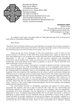 Christmas 2019 (Letter N°59) “For You Who Revere My Name the Sun of Righteousness Shall Rise, with Healing in Its Wings.” (Mal 4:2)