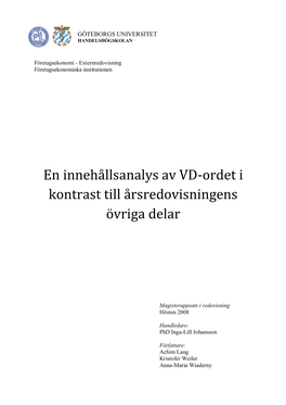 En Innehållsanalys Av VD-Ordet I Kontrast Till Årsredovisningens Övriga Delar