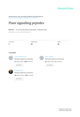 Plant Signalling Peptides