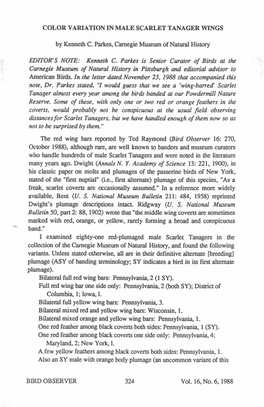 COLOR VARIATION in MALE SCARLET TANAGER WINGS By