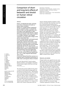 Comparison of Short and Long-Term Effects of Betaxolol and Timolol On