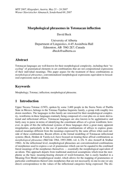 Morphological Phrasemes in Totonacan Inflection