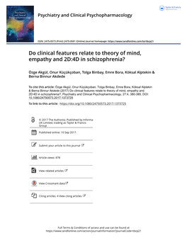 Do Clinical Features Relate to Theory of Mind, Empathy and 2D:4D in Schizophrenia?