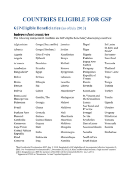 Countries Eligible for Gsp