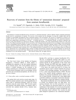 Ammonium Diuranate' Prepared from Uranium Hexa¯Uoride J.A