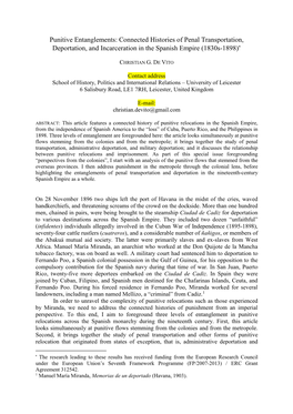 Connected Histories of Penal Transportation, Deportation, and Incarceration in the Spanish Empire (1830S-1898)∗