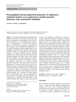 Petrographical and Petrophysical Properties of Sandstones: Statistical Analysis As an Approach to Predict Material Behaviour and Construction Suitability