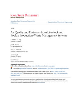 Air Quality and Emissions from Livestock and Poultry Production/Waste Management Systems Kenneth D