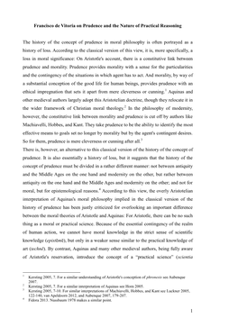 1 Francisco De Vitoria on Prudence and the Nature of Practical Reasoning the History of the Concept of Prudence in Moral Philoso