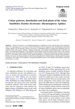 Colour Patterns, Distribution and Food Plants of the Asian Bumblebee Bombus Bicoloratus (Hymenoptera: Apidae)