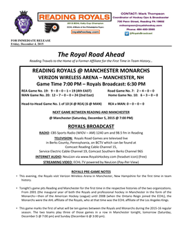 The Royal Road Ahead Reading Travels to the Home of a Former Affiliate for the First Time in Team History…