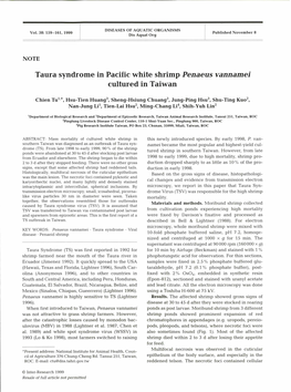 Taura Syndrome in Pacific White Shrimp Penaeus Vannamei Cultured in Taiwan