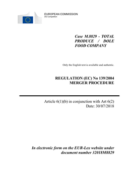 Total Produce / Dole Food Company Regulation (Ec)