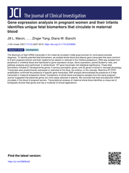 Gene Expression Analysis in Pregnant Women and Their Infants Identifies Unique Fetal Biomarkers That Circulate in Maternal Blood