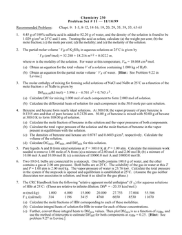 Chemistry 230 Problem Set # 11 — 11/10/99 Recommended Problems: Chapt. 9: 1-5, 8-12, 14-16, 19, 20, 29, 35, 39, 53, 63-65 1