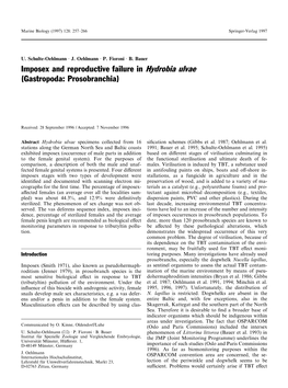 Imposex and Reproductive Failure in Hydrobia Ulvae (Gastropoda: Prosobranchia)