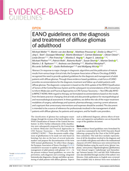 EANO Guidelines on the Diagnosis and Treatment of Diffuse Gliomas of Adulthood