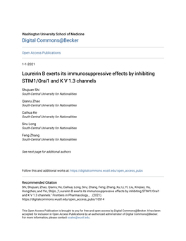 Loureirin B Exerts Its Immunosuppressive Effects by Inhibiting STIM1/Orai1 and K V 1.3 Channels