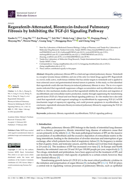 Regorafenib-Attenuated, Bleomycin-Induced Pulmonary Fibrosis by Inhibiting the TGF-Β1 Signaling Pathway