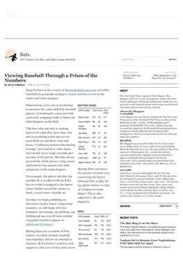 Viewing Baseball Through a Prism of the Numbers