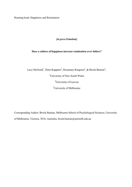 Does a Culture of Happiness Increase Rumination Over Failure?