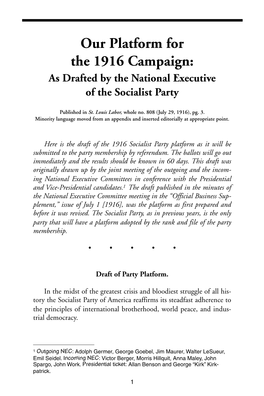 Our Platform for the 1916 Campaign: As Drafted by the National Executive of the Socialist Party