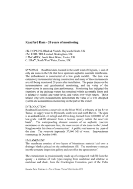 Roadford Dam - 20 Years of Monitoring