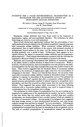 That These Foreign Amines, Or Their ,3-Hydroxylated Derivatives, May Enter Norepi- Nephrine Storage Sites and Then Be Released7' 8 by Nerve Stimulation