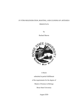 In Vitro Regeneration, Rooting, and Cloning of Artemisia Tridentata