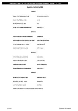 (TABELA CAMPEONATO PAULISTA S\311RIE A1- 2018.Com Hor