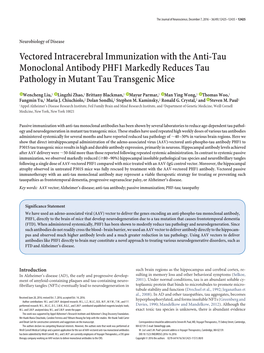 Vectored Intracerebral Immunization with the Anti-Tau Monoclonal Antibody PHF1 Markedly Reduces Tau Pathology in Mutant Tau Transgenic Mice
