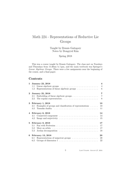 Math 224 - Representations of Reductive Lie Groups