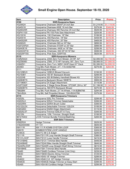 Small Engine Open House. September 18-19, 2020