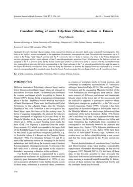 Conodont Dating of Some Telychian (Silurian) Sections in Estonia