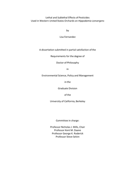 Lethal and Sublethal Effects of Pesticides Used in Western United States Orchards on Hippodamia Convergens by Lisa Fernandez A