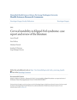 Cervical Instability in Klippel-Feil Syndrome: Case Report and Review of the Literature Aaron Wessell