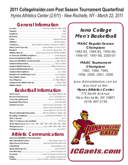 Iona College Men's Basketball General Information Basketball