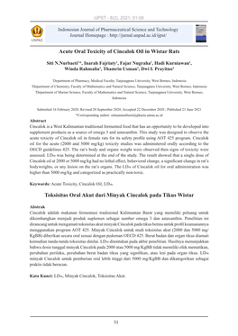 Acute Oral Toxicity of Cincalok Oil in Wistar Rats Toksisitas Oral Akut