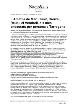 L'ametlla De Mar, Cunit, Creixell, Reus I El Vendrell, Els Més