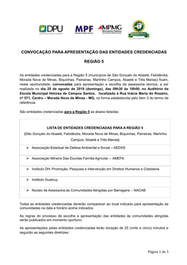 Convocação Para Apresentação Das Entidades Credenciadas