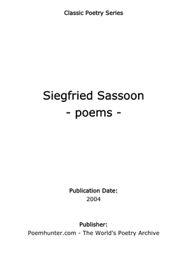 Siegfried Sassoon - Poems