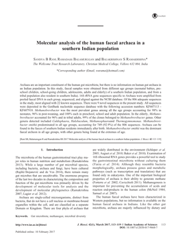 Molecular Analysis of the Human Faecal Archaea in a Southern Indian Population