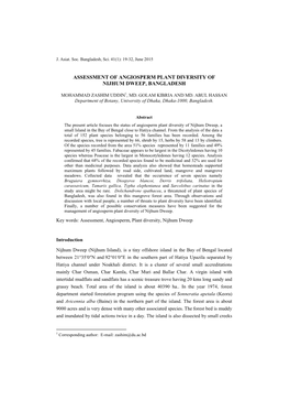 Assessment, Angiosperm, Plant Diversity, Nijhum Dweep