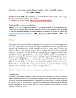 Electronic Waste Management in Romania: Pathways for Sustainable Practices (Preprint Version )