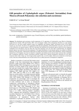 Gill Parasites of Cephalopholis Argus (Teleostei: Serranidae) from Moorea (French Polynesia): Site Selection and Coexistence